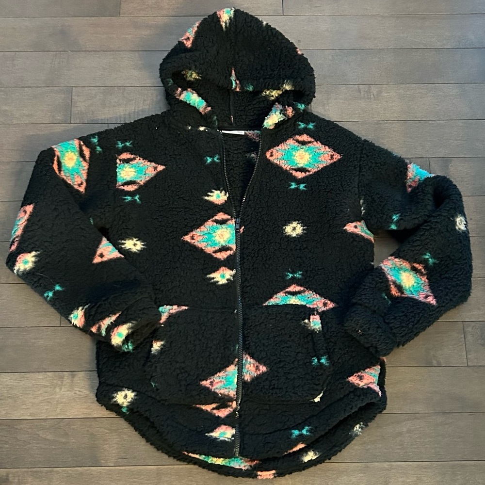 So Black Sherpa Aztec Pattern Vibrant Zip up Jacket Size S